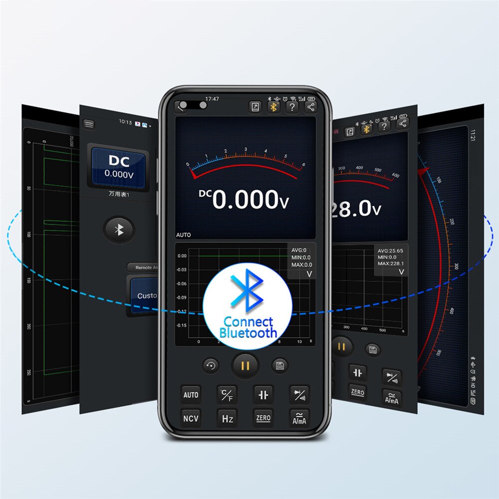 Wireless Bluetooth Digital Multimeter RMS Manual/Auto Strong Toughness Electric Portable Range Voltmeter Ammeter