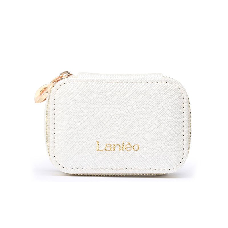 PUOU estuche portátil de cuero para espejo cosmético Mini bolso para mujer, bolsa de maquillaje para lápiz labial, bolsa para guardar joyas, bolsa para lápiz labial: white