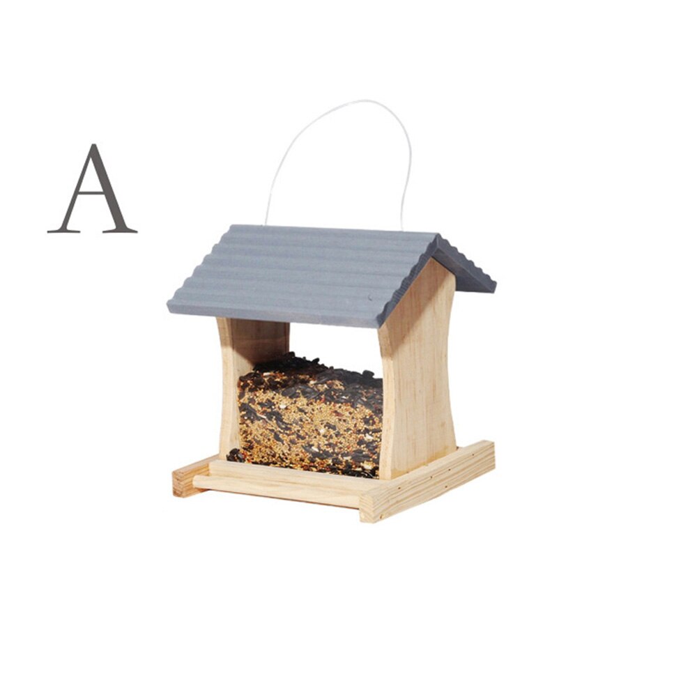 Wooden bird feeder outdoor bird feeder personality simple home balcony garden bird food box: 1