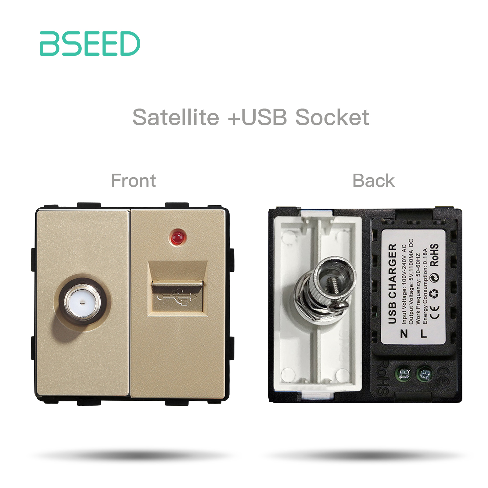 BSEED Goldene Zauberstab Licht Schalter Modul Teile Glas Rahmen USB Steckdosen Funktion DIY EU Katze5 TV Steckdosen ST TEL Steckdose Teile: Braun