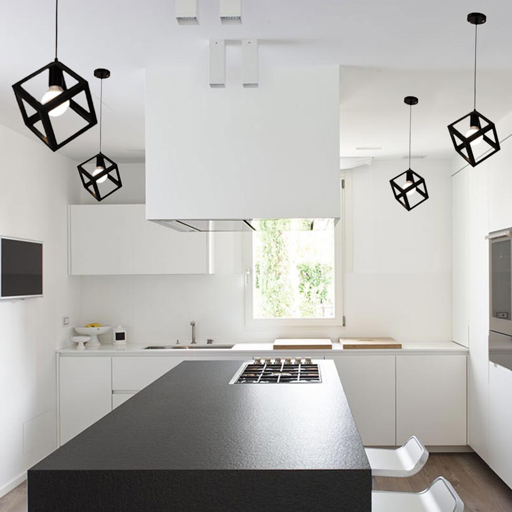 Hanging Light Square Lampshade E27 Bulb Retro Ceiling Light Fitting Lamp Guard Wire Cage Lamp Cover Lamp shades Chandelier Decor