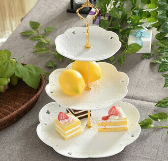 2/3 Tier Plastic Cake Plate Stand Afternoon Tea Wedding Plates Party Tableware Cake Shop Two/Three Layer Cake Rack not Plates: 3 tie gold