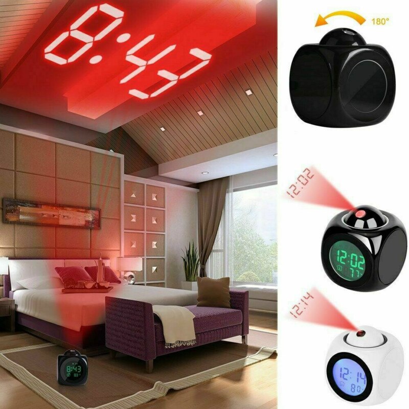 Digital Alarm Clock LED Projector Temperature Desk Time Date Display Projection Calendar USB Charger Table Clock Home Decor