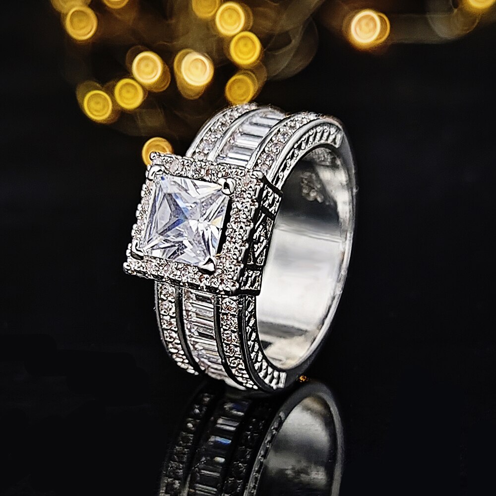 2022 New Luxury Princess Solid silver color designer anello di fidanzamento per le donne anniversario regalo gioielli all'ingrosso R6907