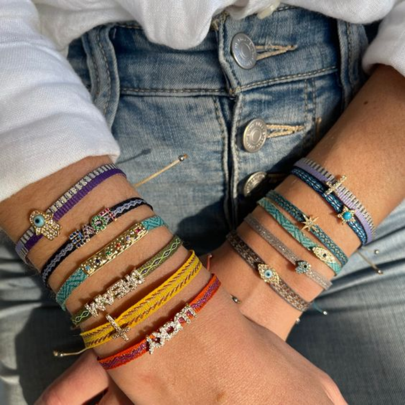 KKBEAD Bracelet tressé à la main strass lettre Bracelets porte-bonheur pour femmes mauvais œil Pulseras bijoux pour amis