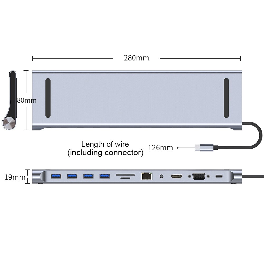 ICREATIVE Type C Docking Station USB Hub 11 in1 Adapter MST Dual Display HDMI VGA PD For Apple Asus HP Samsung MacBook Laptop