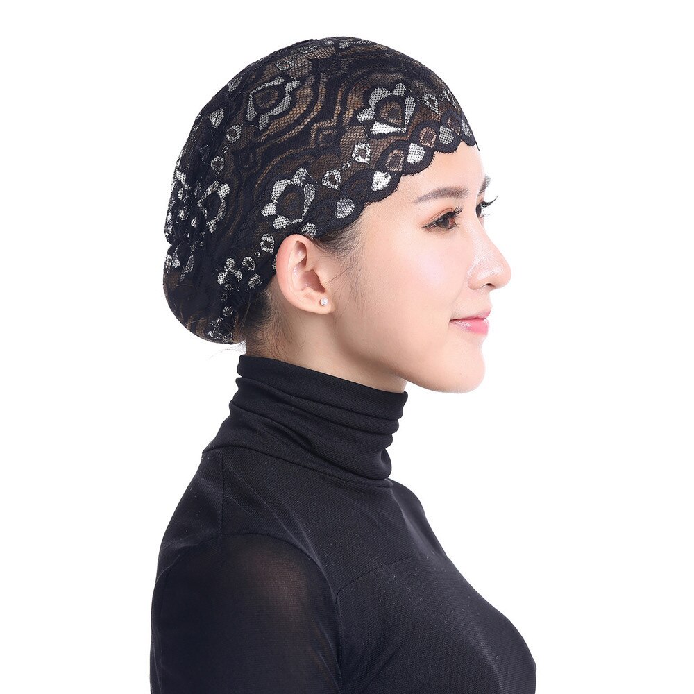 Vrouwen Moslim Stretch Kant Tulband Hoed Chemo Cap Haaruitval Hoofd Sjaal Wrap Cap