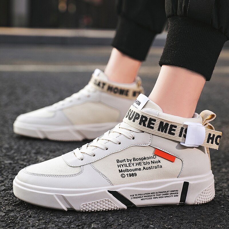 Schoenen voor heren witte herenschoenen heren casual schoenen winter canvas schoenen heren ademende hoge top niet-leren casual 7.5