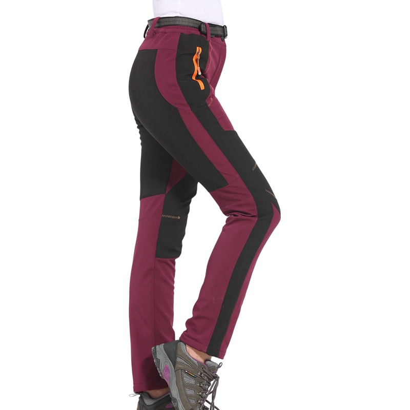 Winter Women Hiking Pants Outdoor Softshell Trousers Waterproof Windproof for Camping Ski Climbing Maroon