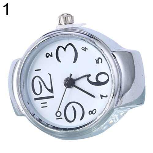 Women's Big Numbers Finger Ring Watch Elastic Band Quartz Watch Female Classic Flip Jewelry Mini Watch 손가락 반지 시계: White