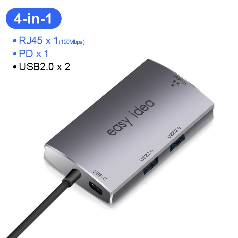 Usb C Hub Type C Hub Adapter Multi Usb 3.0 Splitter USB-C Hub Hdmi Vga Poort Meerdere Usb 3.1 Hab expander Voor Macbook Pro: 4 in 1 RJ45 model