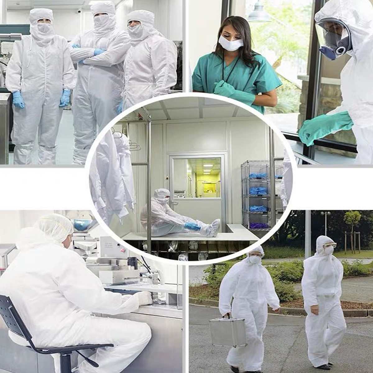 Disposable Protective Clothing Security And Protection SMS Nonwoven Fabric Thicker Coverall CleanRoom Dustproof Jumpsuit Garment
