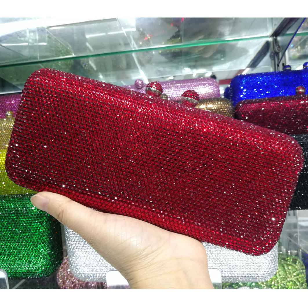 Tofsar kristall clutch aftonväskor roséguld festväska silverbröllop brudväskor ab rosa fuchsia aftonväska: Röd
