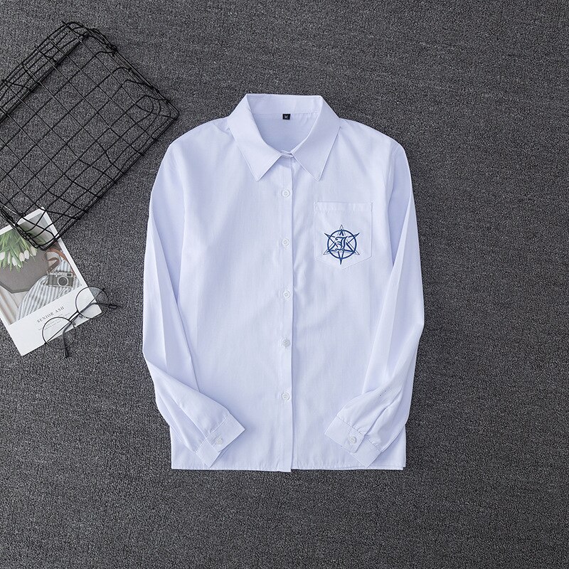 Hhexeron-Camisa blanca de manga corta/larga bordada para niños y niñas, uniformes de escuela secundaria, uniforme Jk: Long sleeve / L