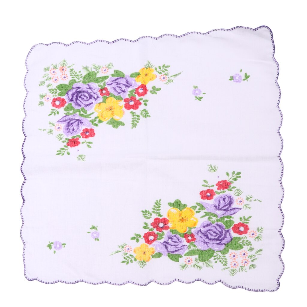 10pcs 100% Women Cotton White Handkerchiefs Ladies Hankies Square Handkerchiefs Assorted Colourful Flowers for Weddings Parties