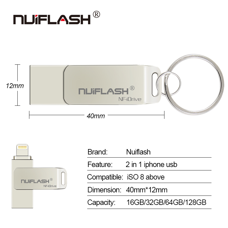 Metal USB Flash Drive 128gb Pen Drive 32gb 64gb Usb Flash Disk for iPhone X/8 Plus/8/7 Plus USB Memory Stick