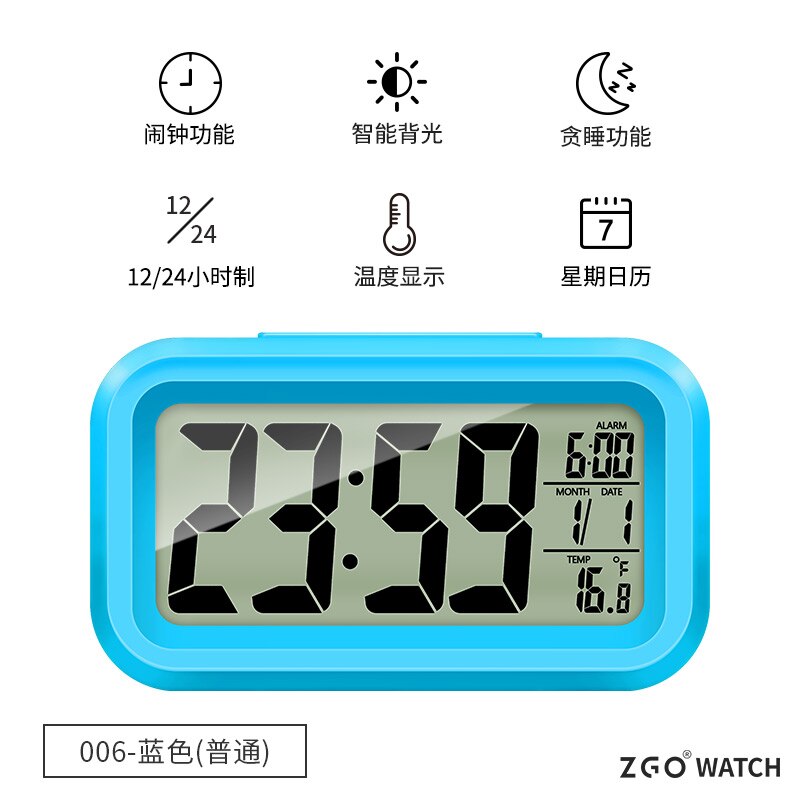 LCD Display Bedside Digital Alarm Clock LED Luminous Analog Digital Clock Table Smart Tafelklok Desk Decoration BF50DC: Regular blue