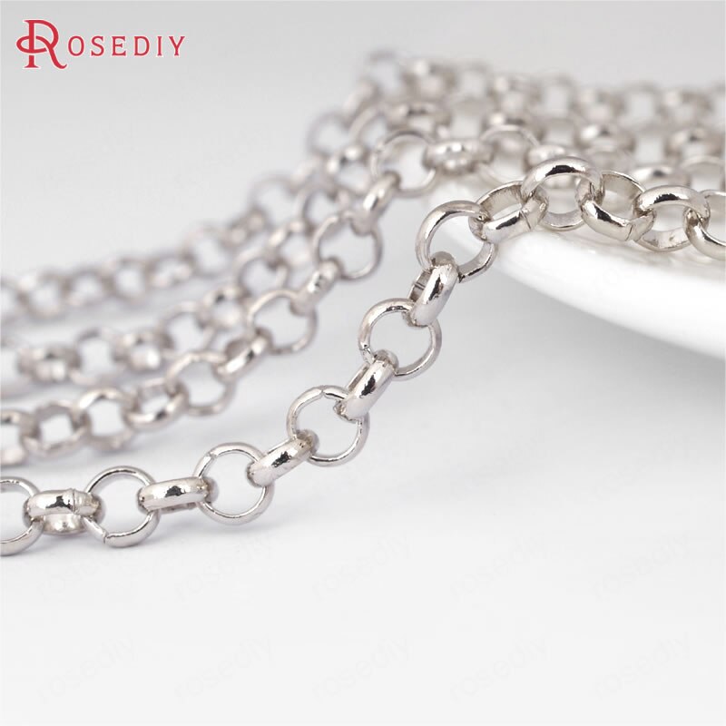 (15900)2 Meters 2MM 3MM 3.8MM Brass Round Link Chains Necklace Chains Jewelry Making Supplies Diy Findings Accessories: 3.8MM-IM Rhodium