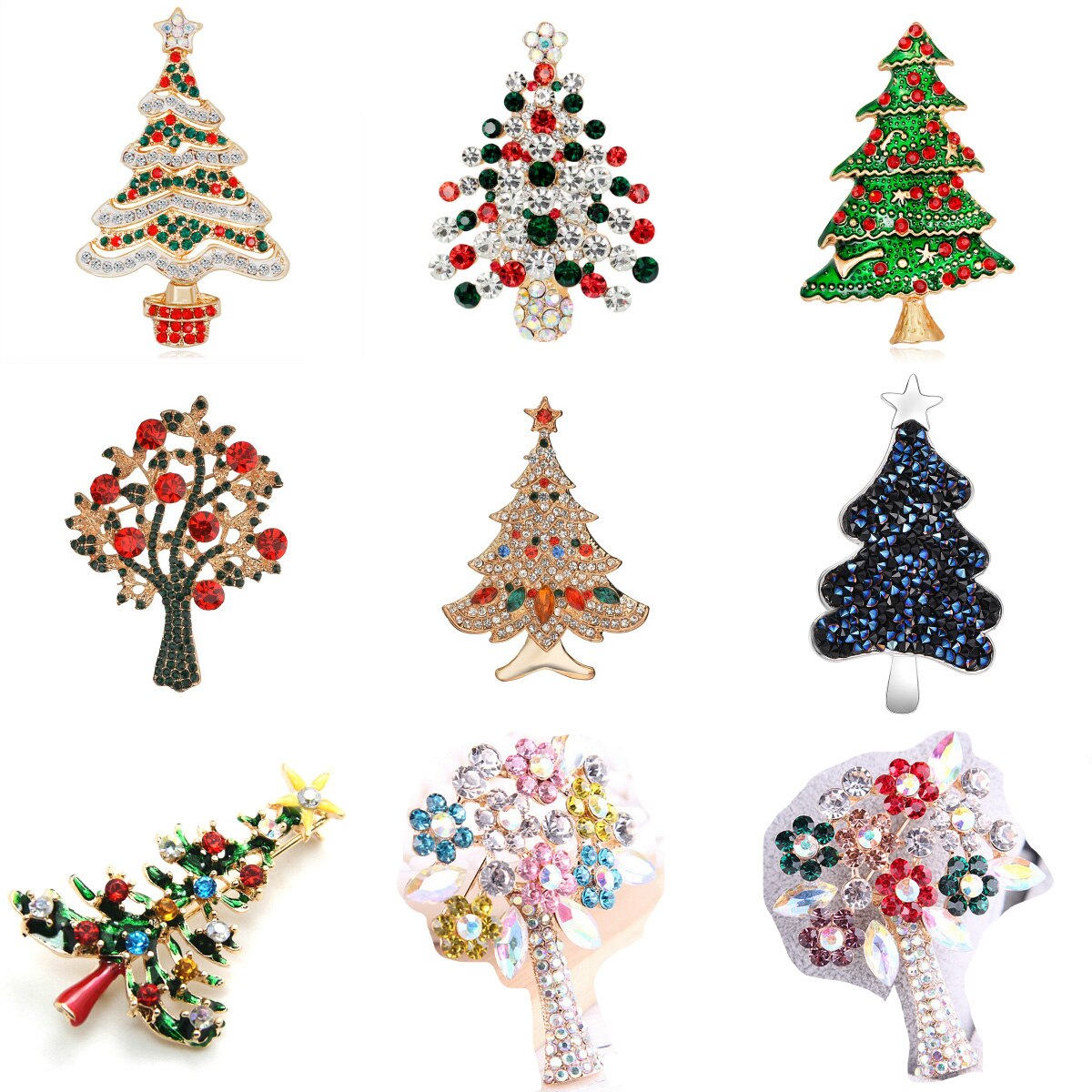 Árvore de natal broches para mulher vintage multi-colorido árvore de natal strass broche pino festa de casamento jóias