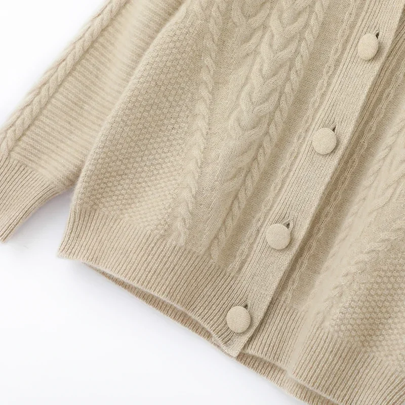 Camisola de lã de alta qualidade cardigan feminino grosso macio quente superior tecelagem flores malha roupas femininas soltas casuais roupas de inverno