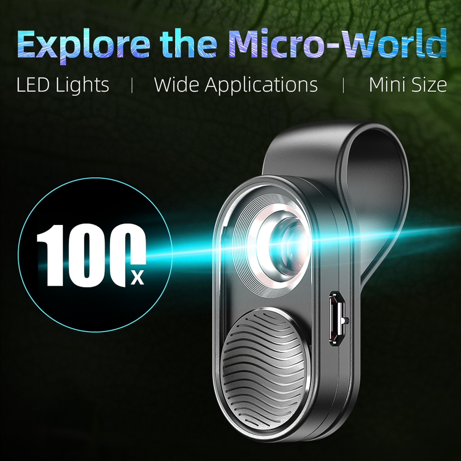 Apexel APL-MS001 mini portátil smartphone microscópio 100x ampliação embutido luz led com clipe universal