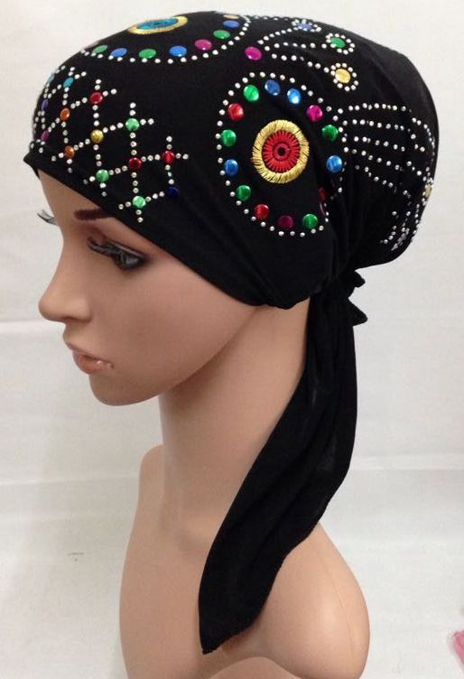 (Paillettes motifs envoyer aléatoire) cristal ITY élastique chapeau musulman hijab turban islamique (Plus de couleurs stock maintenant)