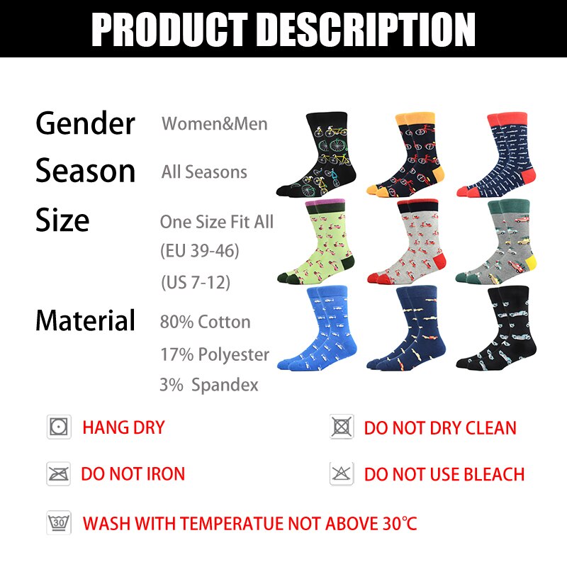 Chaussettes Harajuku pour hommes, motif de couleur artistique, hélicoptère, moto électrique, voiture en coton