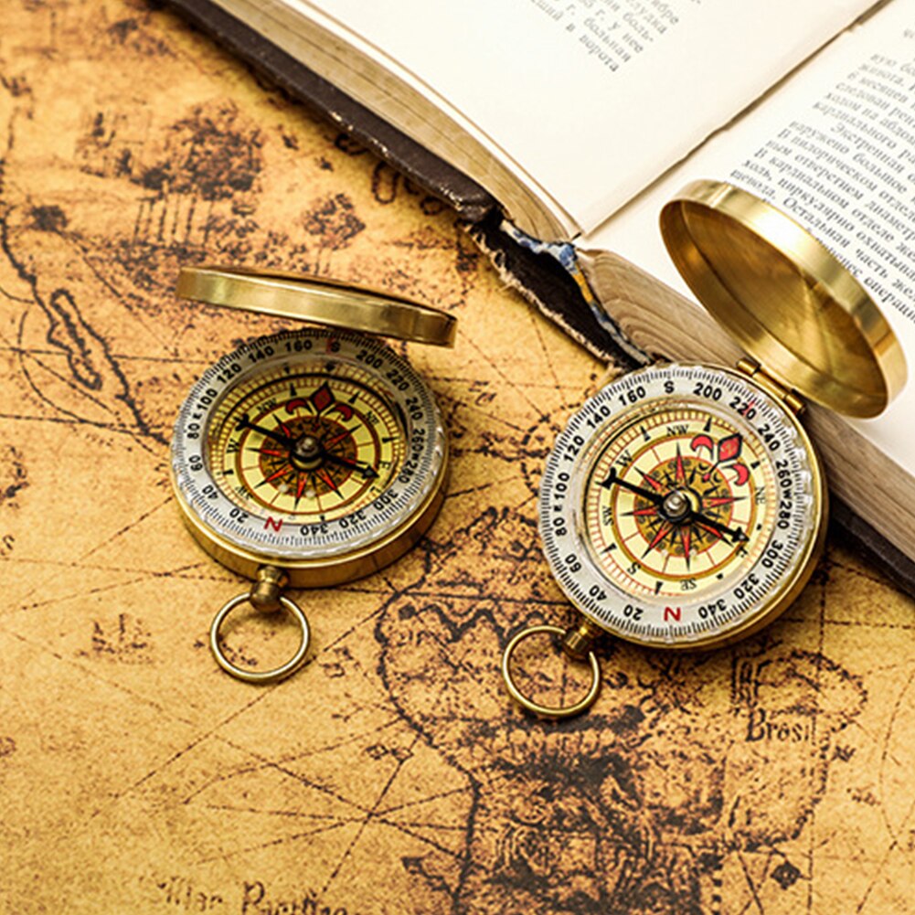 Mini Compass Portable Copper Navigation Compass Outdoor Glowing Flip Compass Camping Hiking Outdoor Activities Navigation