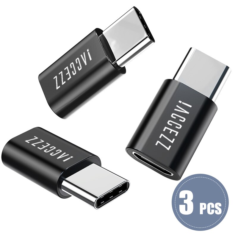 !! Accezz-adaptador usb-c para micro usb, conversores de dados e carregador para macbook pro, samsung s10, xiaomi mi 6: 3PC Black No rope