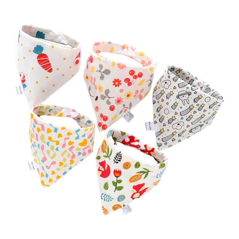 5 Pcs/Pack Baby Cotton Feeding Bibs Cartoon Print Bandana Saliva Triangle Dribble Towel Apron Infant Scarf