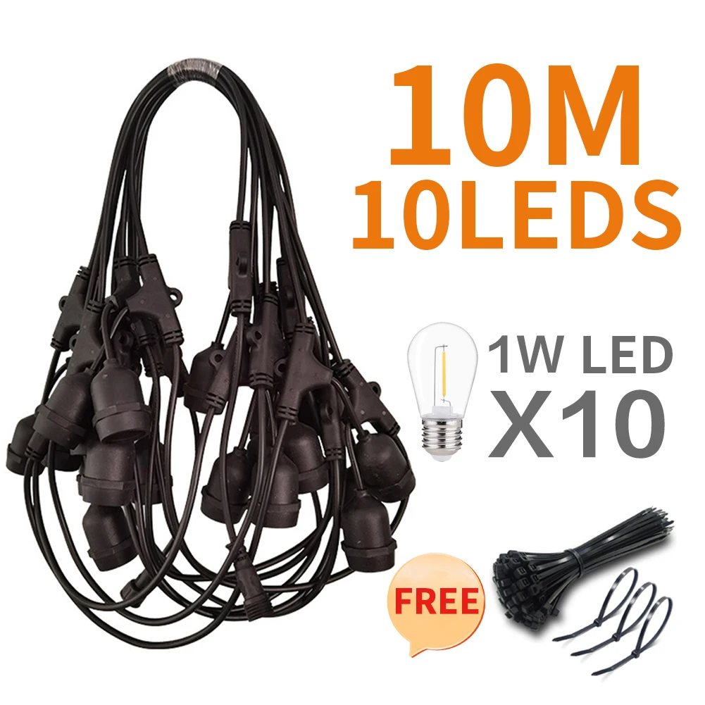 Tira de luces LED S14 para exteriores, bombillas impermeables de grado comercial, 10m, 20m, 30m, conectables, para jardín, vacaciones y bodas: 10m String Lights / 110V / Enchufe estadounidense