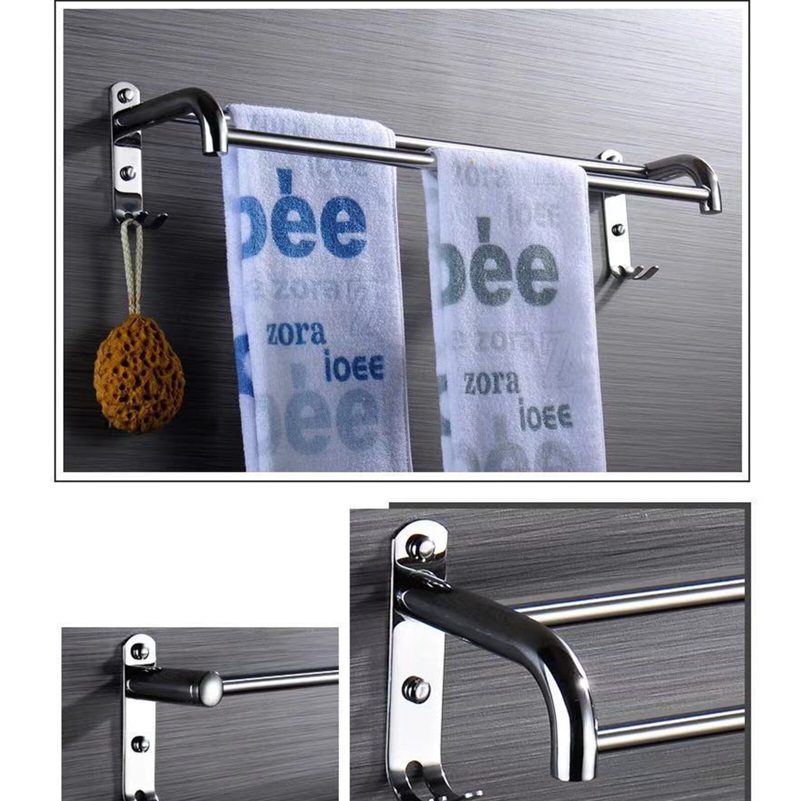 Bath Towel Rack Double-bar Bathroom Shelves Wall Mounted Drilling Towel Holder Stainless Steel Towel Shelf 23 Inch