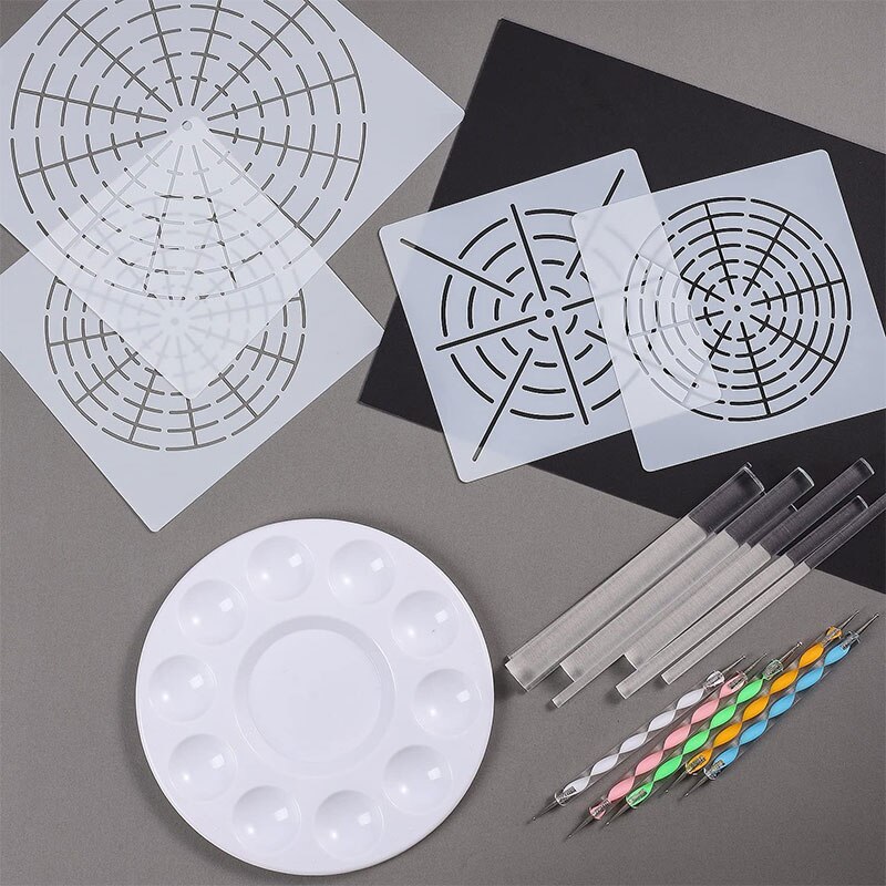 Mandala Art Dotting Tools 18 Set Including 4 Mandala Stencils, 8 Acrylic Rods, Paint Tray, 5 Double Sided Dotting Tools