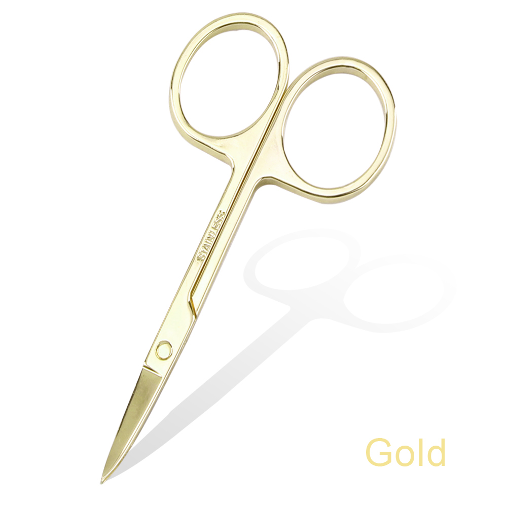 Nail Cuticle Scissors Manicure Curved Tip Nails Scissors Cuticles Remover Cutters Skin Nose Eyebrow Scissors Makeup Beauty Tool: Gold