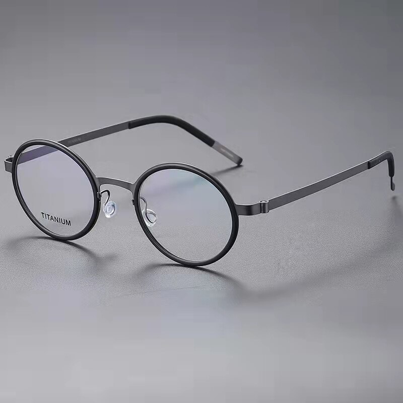 Dänemark Titan Ultraleichte Brille Rahmen Männer Frauen Runde Brillen Schraubenlose Brille Optic Rezept Brillen 9707: Gun Black