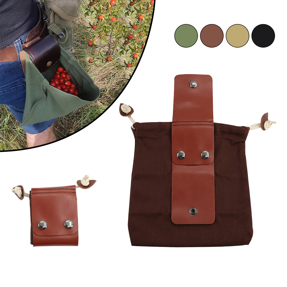 Bush craft – sac en toile en cuir PU, pochette de recherche de nourriture, sac de randonnée Camping pique-nique, ceintures sacs de rangement outils de plein air haute capacité