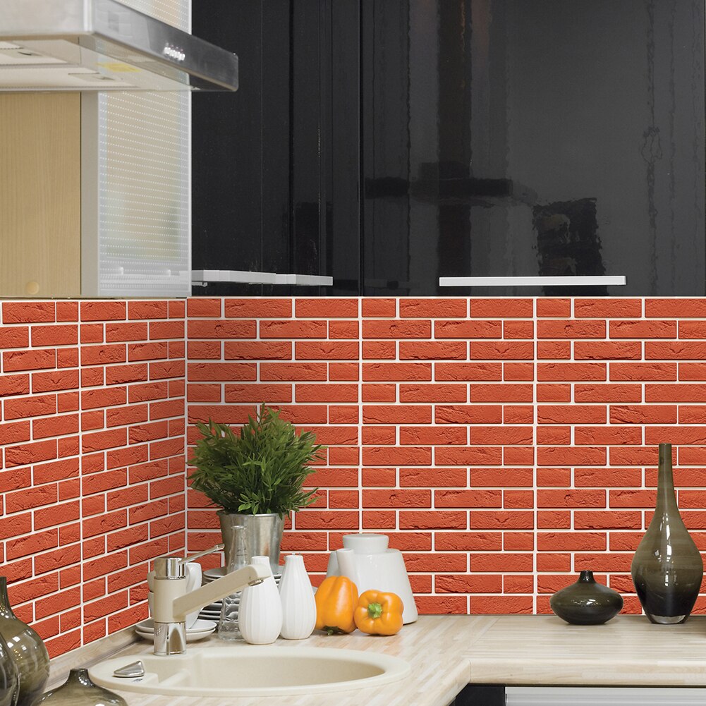 12Pcs 3D Wall Tile Stickers Waterproof Soundproof Brick Sticker Self-adhesive TV Background Living Room Wallpaper Decor 30x30 CM