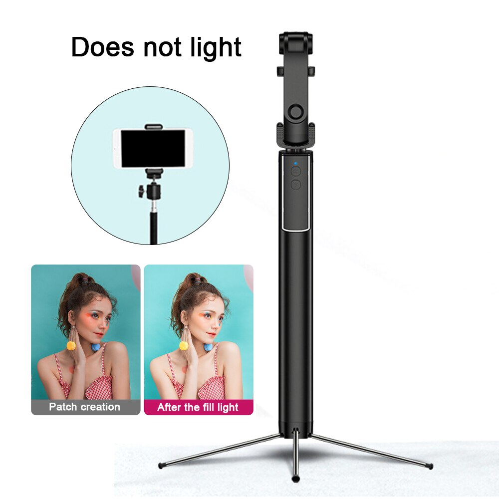 Sammenleggbar håndholdt monopod lukker fjernkontroll utvidbart stativ til iphone / android / huawei trådløs bluetooth selfie pinne fylle lys: Grunnleggende