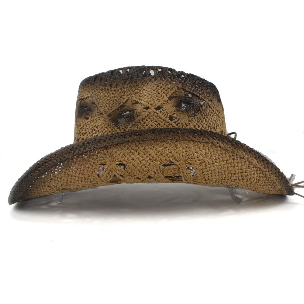 sommer Frauen Stroh Hohl Western Cowboy Hütte Dame Handgemachte Quaste Sombrero hombre Strand Cowgirl Sonne Hütte Größe 56 -58 CM