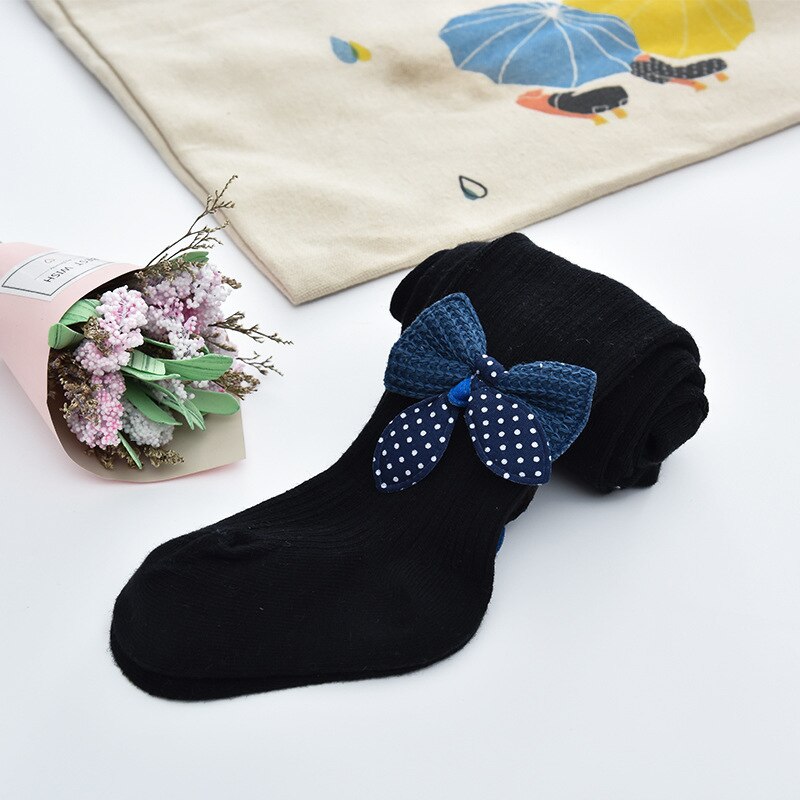Strik Baby Meisje Panty Herfst Winter Baby Meisje Kleding Dot Bows Panty Soft Kids Peuter Kousen: Black / 6-12M