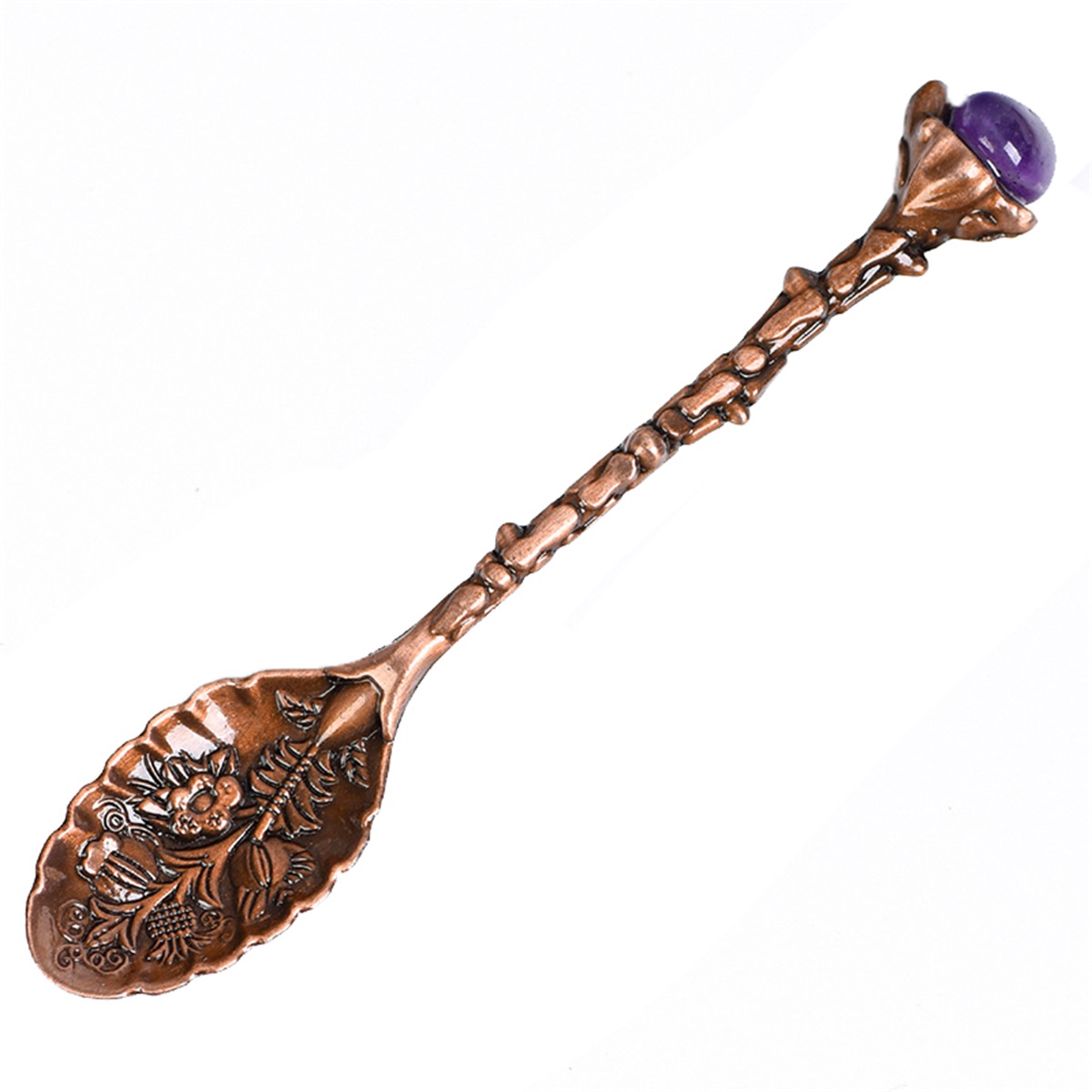 Crystal Head Spoon Dining Bar Vintage Royal Style Spoons Alloy Carved Leaf Mini Coffee Spoon Dessert Tea Home Decor: Light Grey