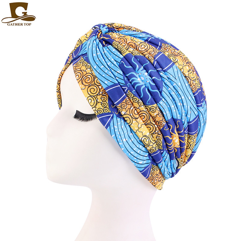 Kvinders print blomsterknude kræft flæse kemohue beanie tørklæde turban hoved wrap strikket hue hårtab tilbehør: Sort