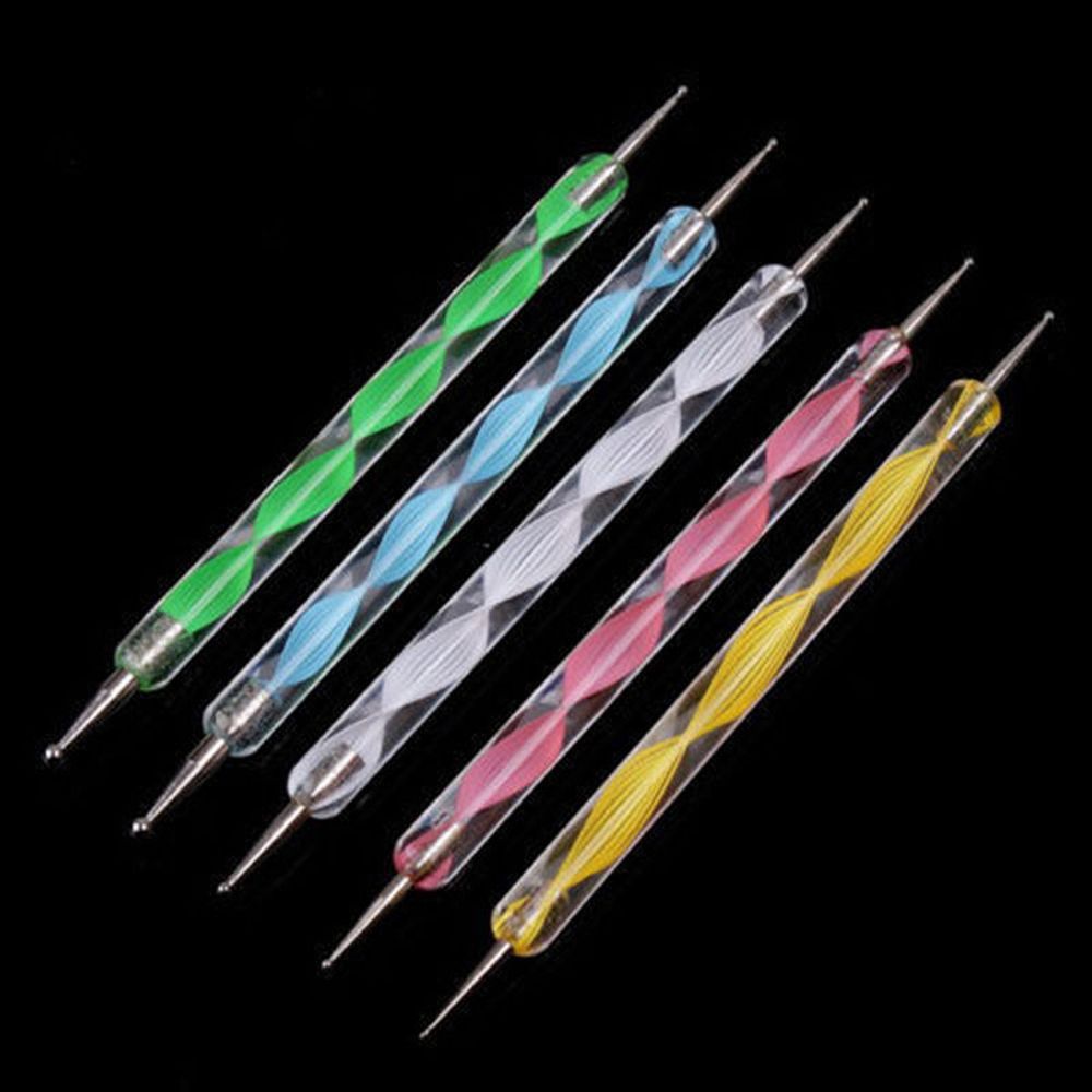 Dual-ended Nail Art Dotting Pen Crayons Stippling Point Drill Pen Acrylic Self-Adhesive Rhinestone Picker Wax Manicure Tools: 5pcs
