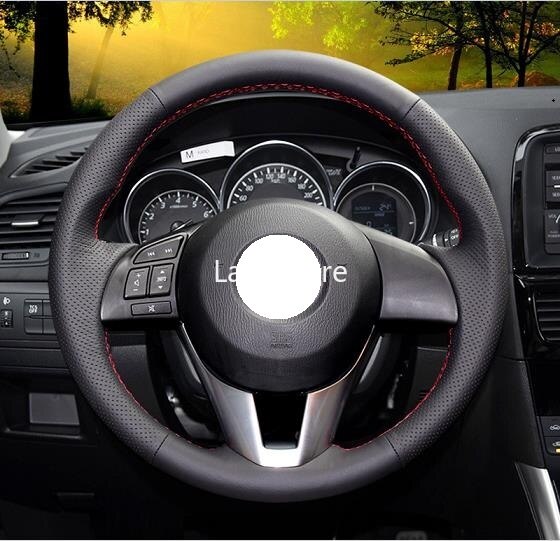 Handgestikte leren stuurhoes voor mazda 3 5 8 m6 cx-5 axela atenza, leren stuurhoes universeel 15in