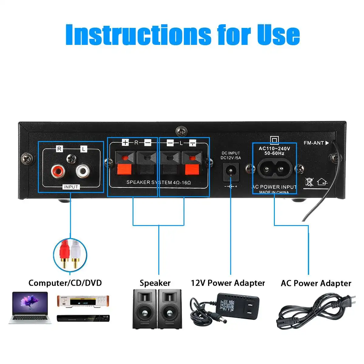 AK35 380 800W amplificadores digitales para el hogar Audio 110-240V potencia de Audio de graves amplificador bluetooth Hifi FM altavoces subwoofer de música automática