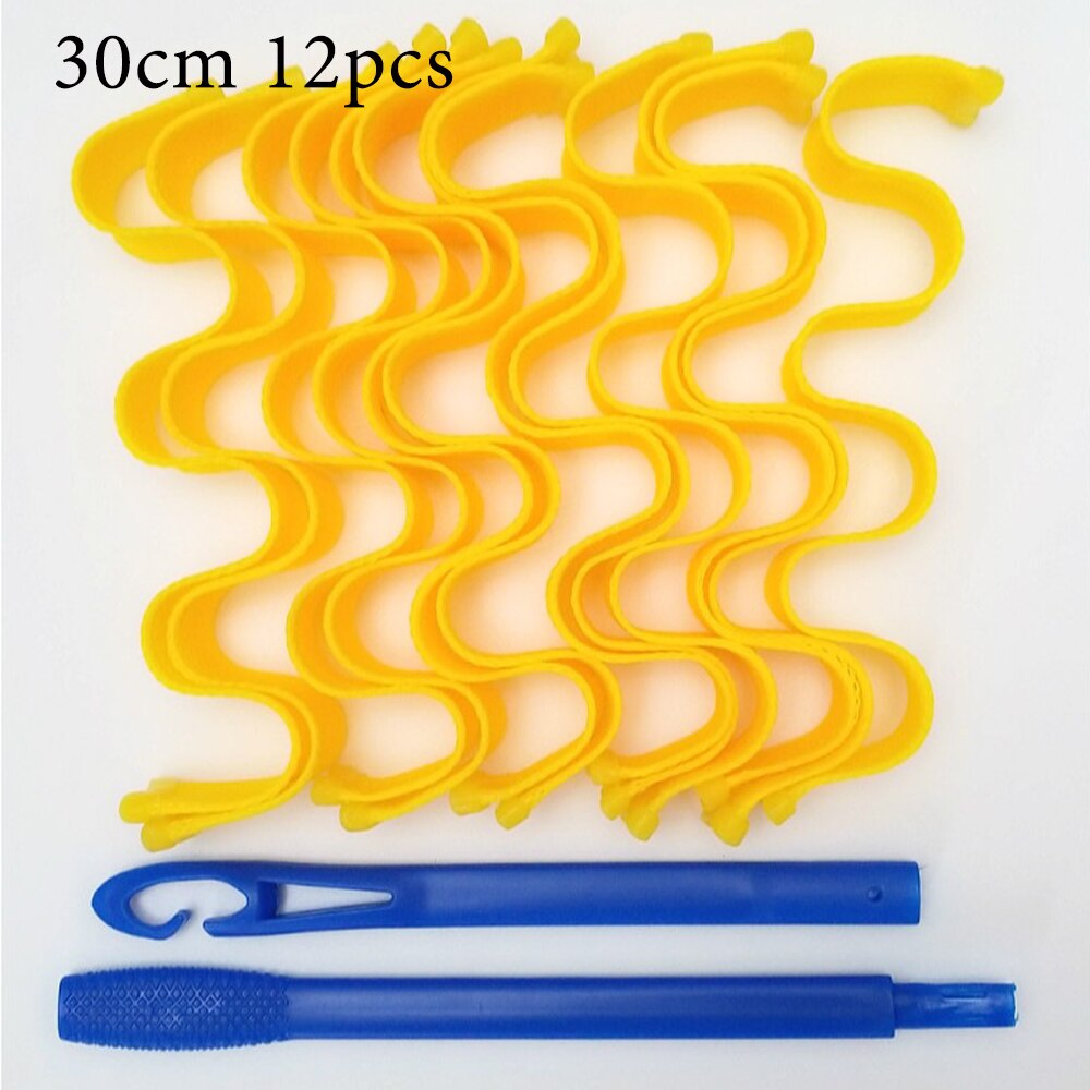 Rizadores de pelo mágicos para mujer, sin calor rodillo de pelo, ondas en espiral sin calor, belleza suave, noche, permanente, herramientas de peinado, 12 piezas: All Yellow