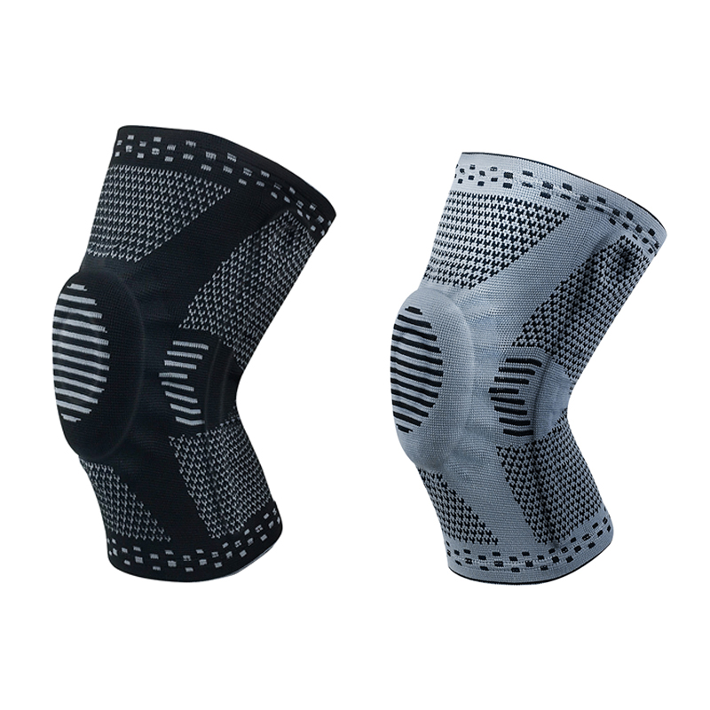 1 st patella knäskyddsstöd silikon fjäder knäskydd basketstickad kompression elastisk knä ärm stöd sport