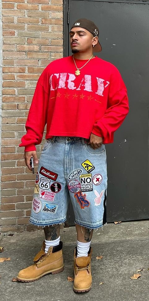 Y2K Jeans hombres mujeres Hip Hop dibujos animados gráficos ropa de calle Retro Patchwork Denim corto Retro azul suelto Denim Fitness pantalones cortos casuales