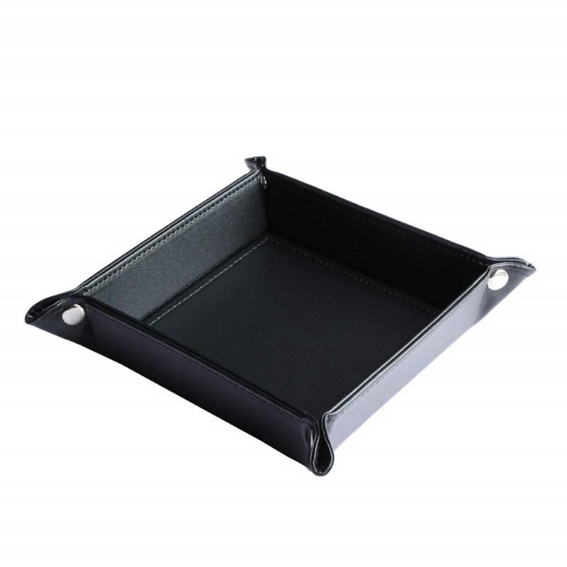 Xrhyy pu læder kammertjener bakke terningeholder multi-brug catchall bakke desktop natbord organisator sengekant caddy til kontoret eller hjemmet: Sort