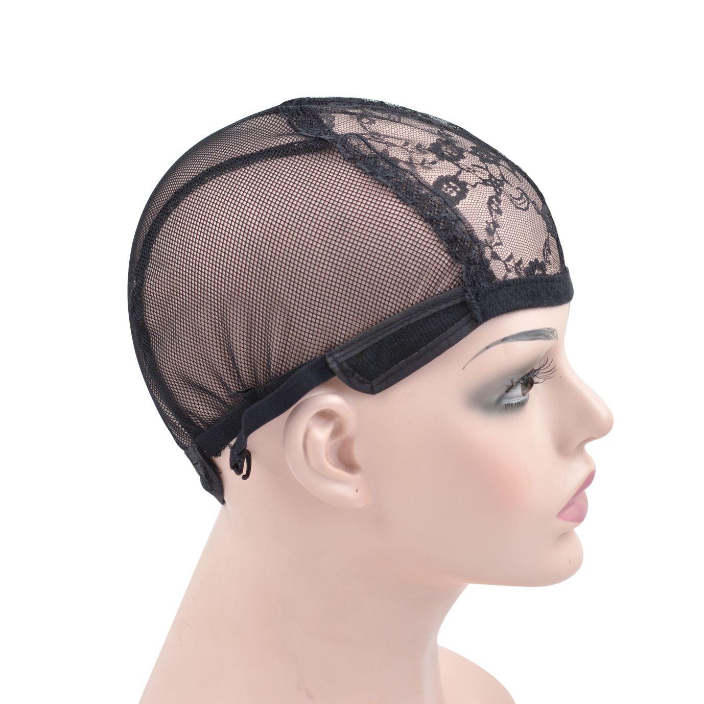 Gorros de peluca de encaje con correas ajustables para sujetar pelucas en el lugar, gorro de peluca de cúpula negra, red elástica para el cabello para hacer peluca, 1 ud.
